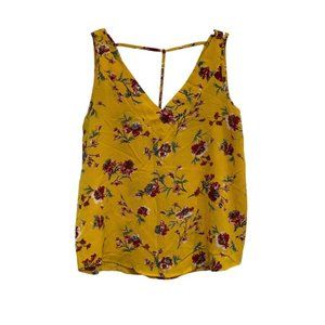 Papermoon mustard yellow floral loose hanging tank top w/partially open ‘T’ back